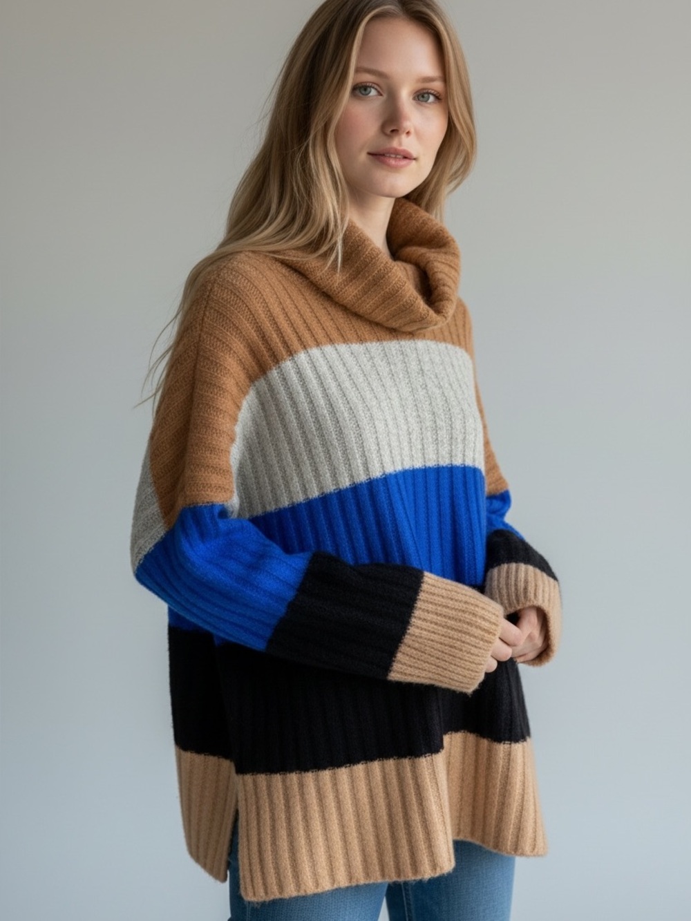 ALTAR'D STATE Women's Size XS Colorblock Cowl Neck Oversized Sweater